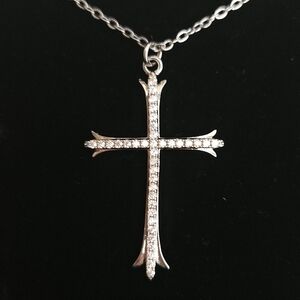 Silver Cross Necklace with Crystals